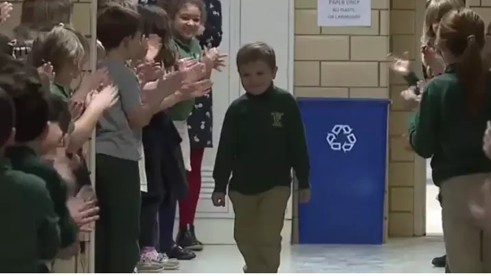 Boy Gets Standing Ovation From Classmates After Beating Cancer 