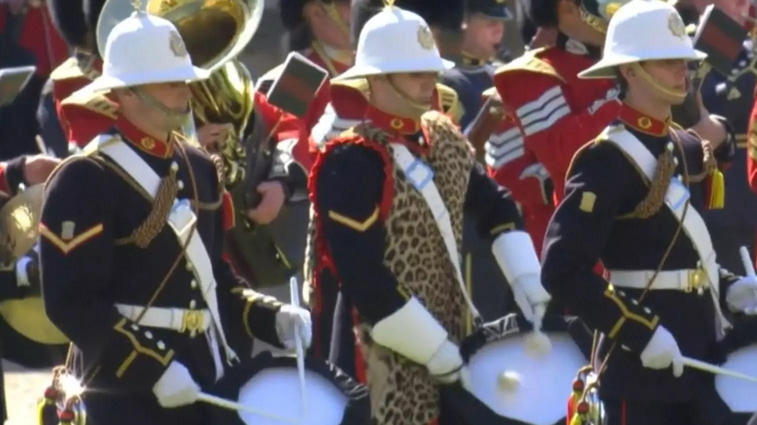 Drummer Spotted Wearing Leopard Skin During Prince Philip's Funeral
