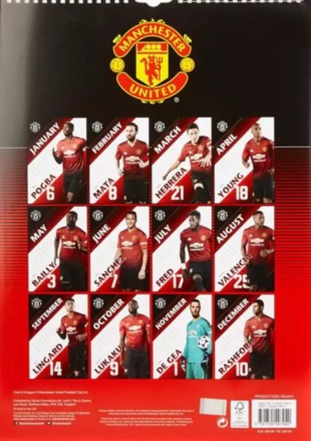 Manchester United's 2019 club calendar. Image: Mirror