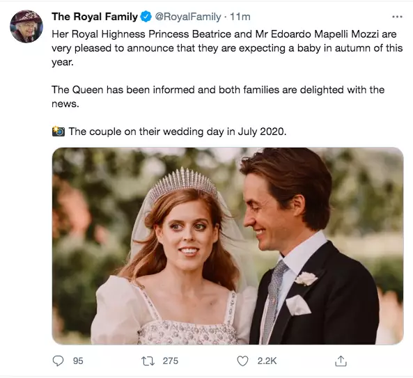 The Royal Family announced the news on social media (