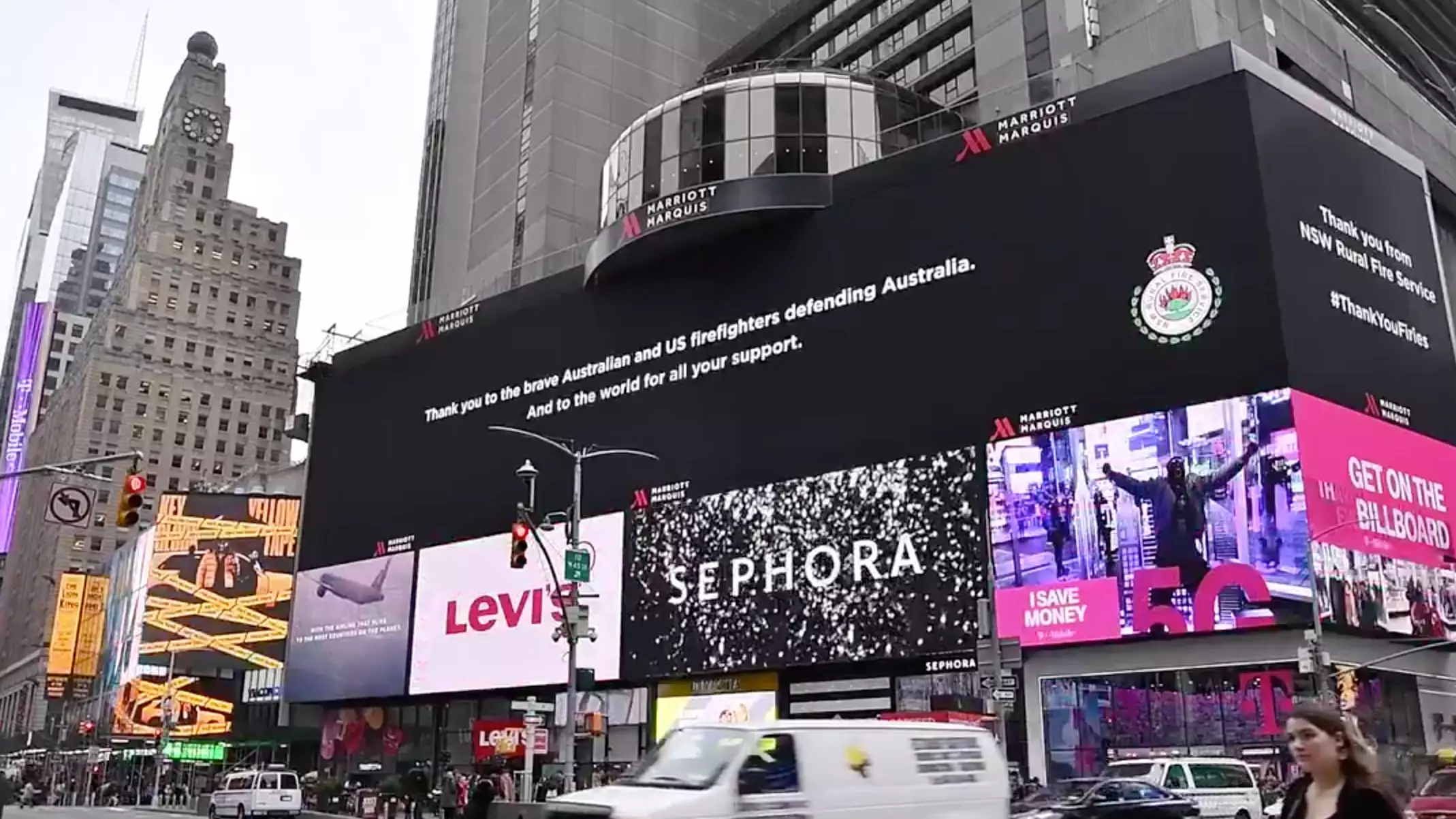 NSW RFS Takes Out Massive Billboard In Time's Square To Thank US Firefighters