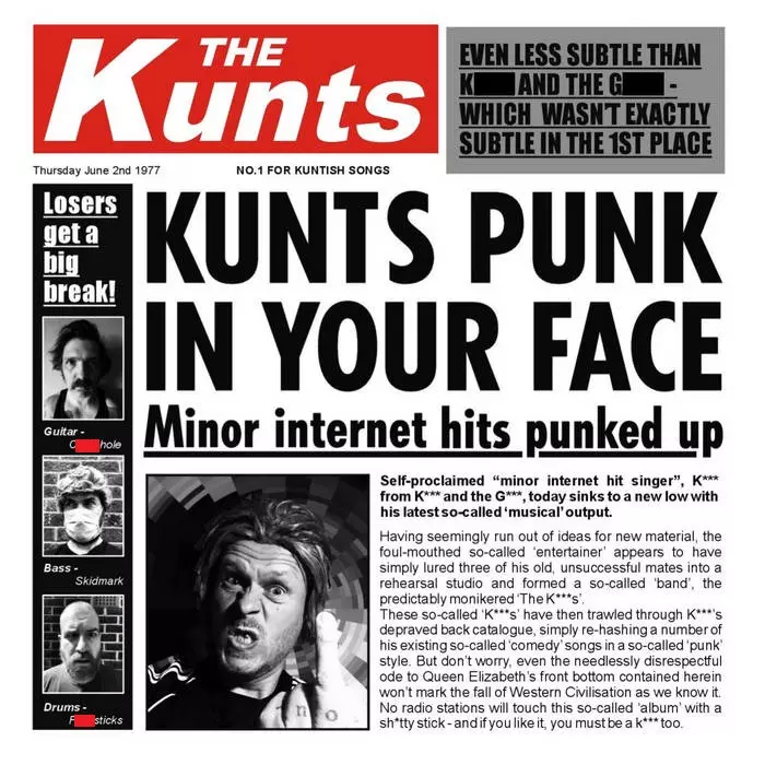 The album artwork for Kunts Punk In Your Face, which features 'Boris Johnson Is A F***ing C***'.
