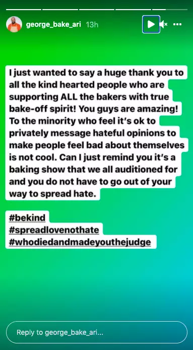 George spoke out on the hate he'd received on Instagram (