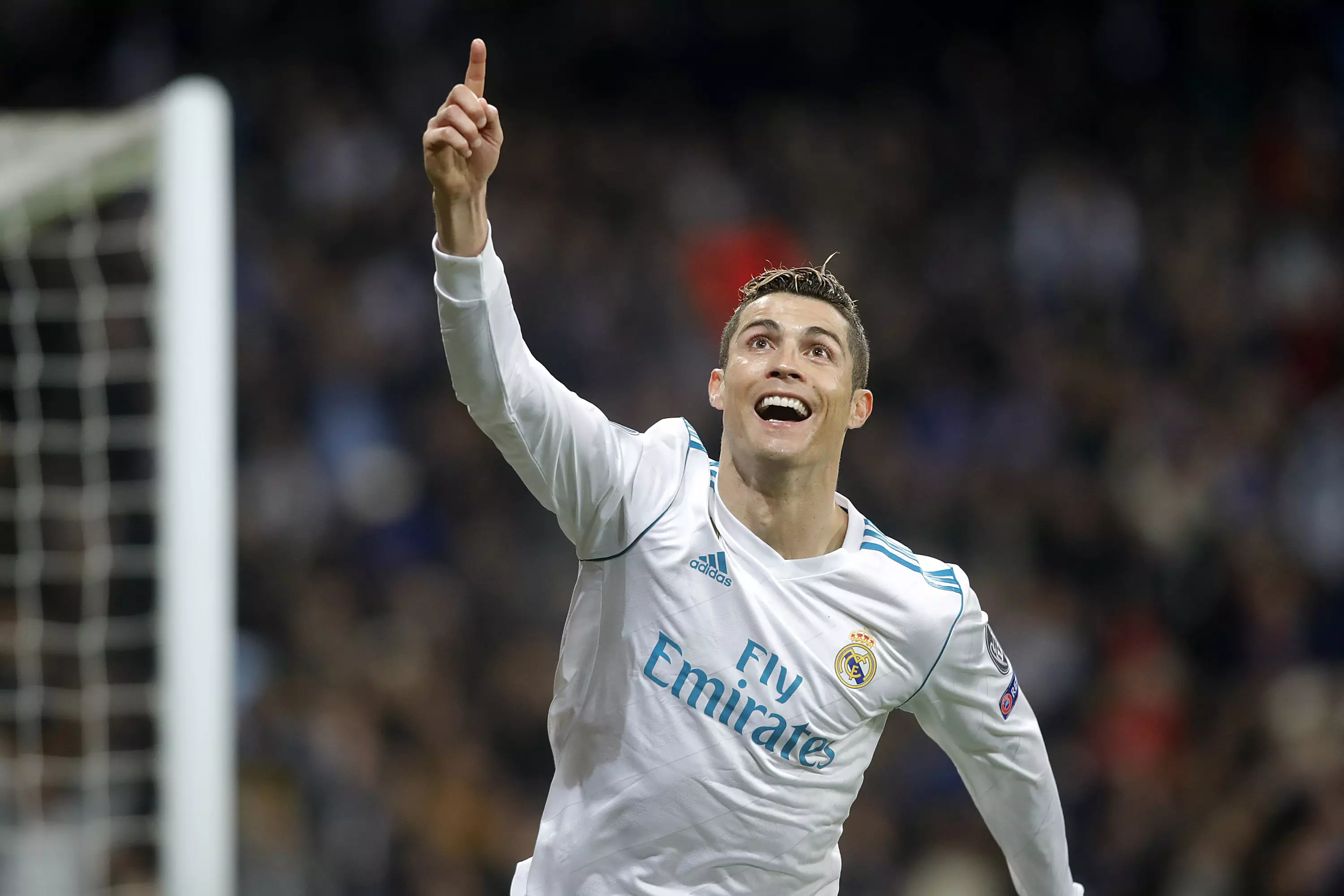 Ronaldo celebrates scoring in the Champions League. Image: PA