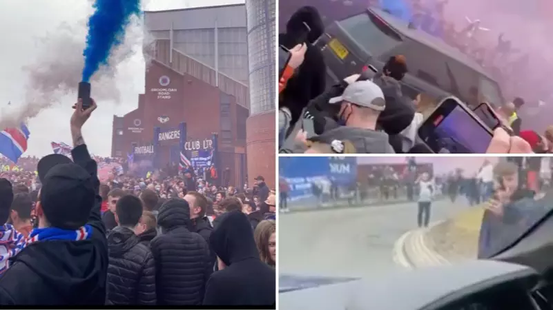 Insane Footage Emerges From Inside Steven Gerrard's Car As Thousands Of Rangers Fans Gather Outside Ibrox