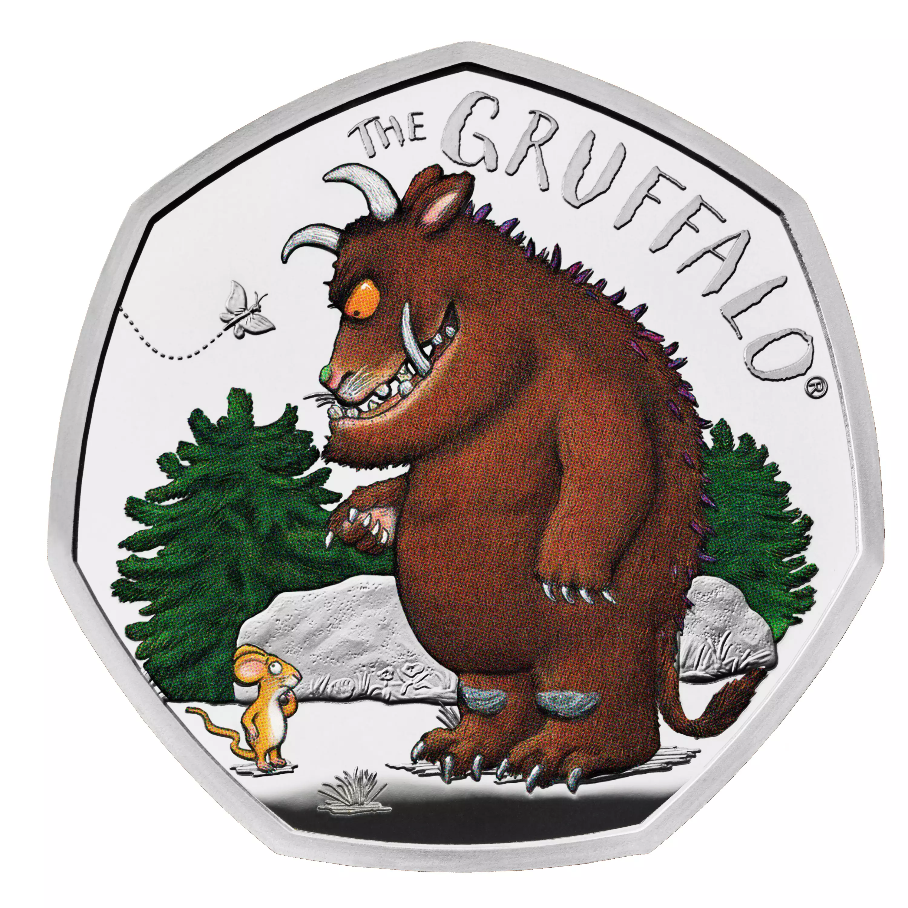 The Gruffalo is pictured meeting Mouse in the woods on the 50p coin