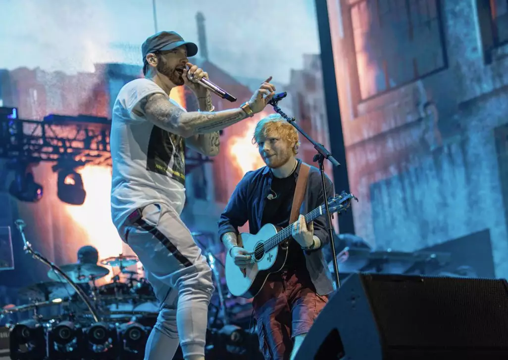Eminem performing with Ed Sheeran in London in 2018 (