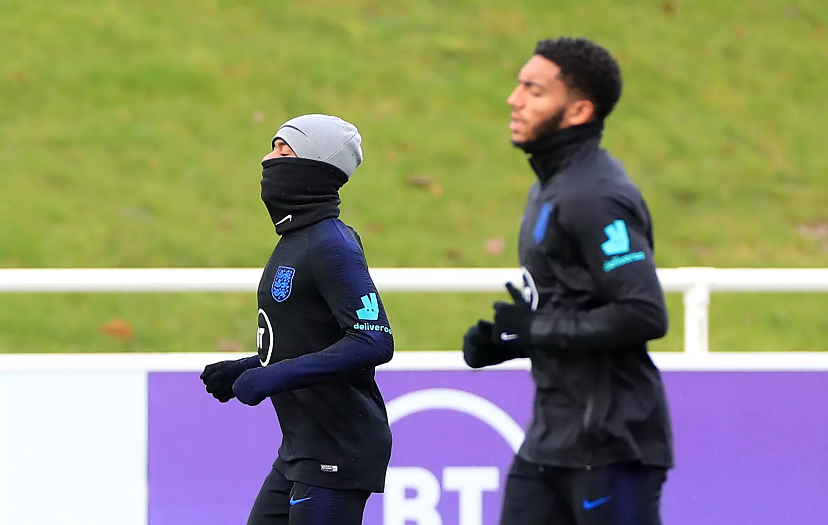 Raheem Sterling and Joe Gomez train at St George's Park after their bust-up