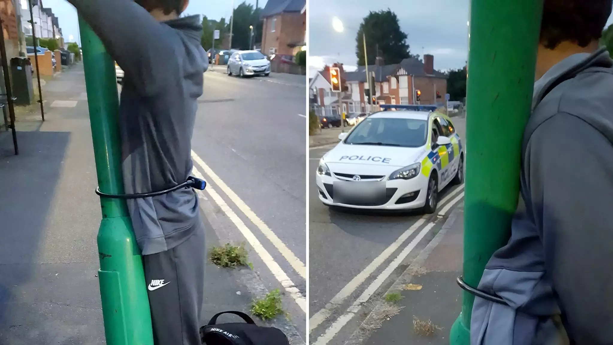 Teenager Flags Down Police After Getting Chained To Lamp Post