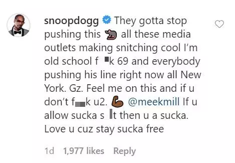 The comment from Snoop Dogg.