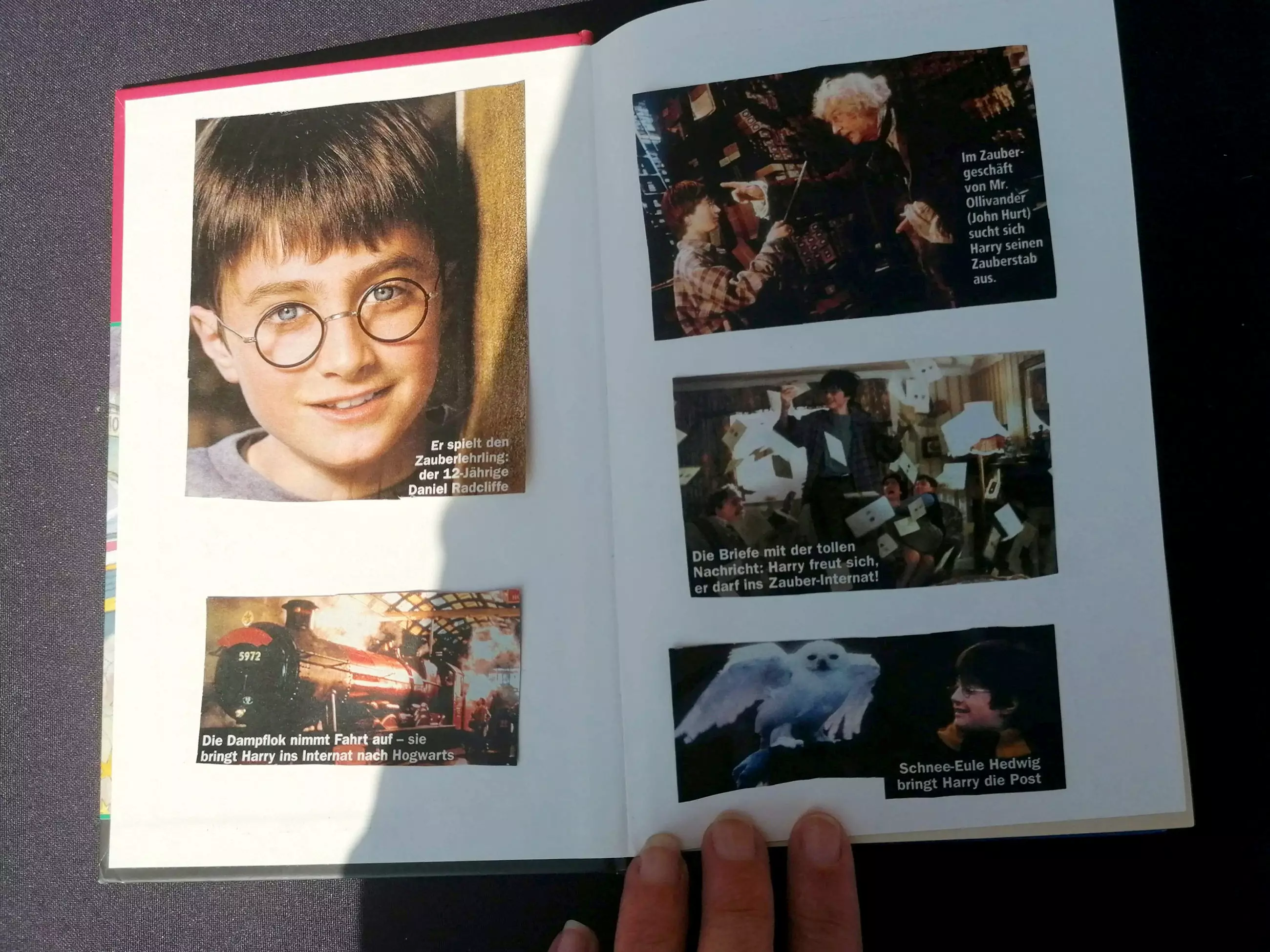 One of the children stuck pictures from the Harry Potter films into the book.