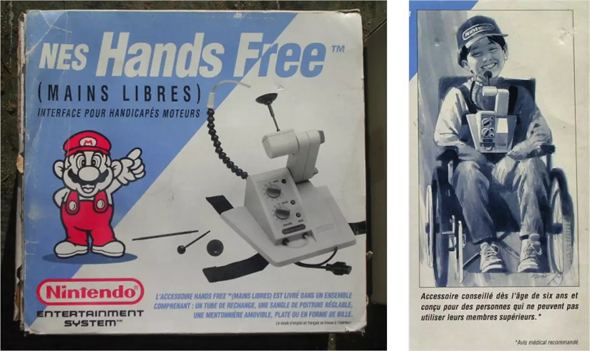 Promotional information and packaging (French) for the Nintendo Hands Free controller, which was never sold in stores /