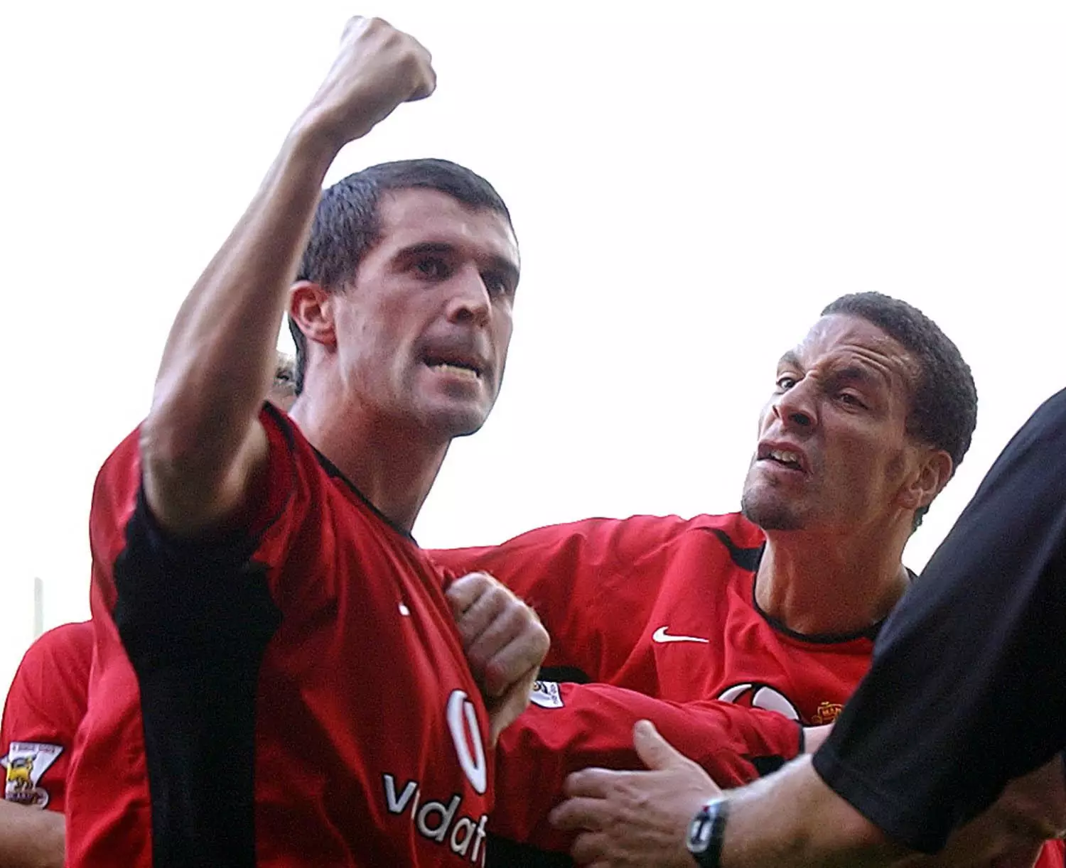 Ferdinand celebrates with Keane. Image: PA