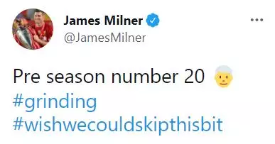 Milner posted his times alongside an old man emoji. Image: Twitter