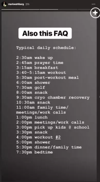 The routine Wahlberg shared in September 2018.