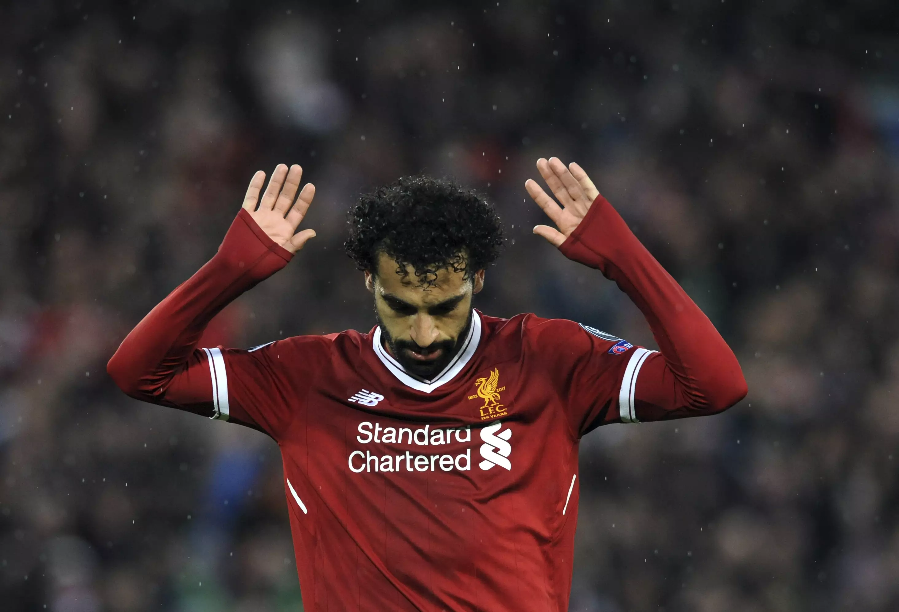 Salah respectfully celebrates his goal against AS Roma. Image: PA
