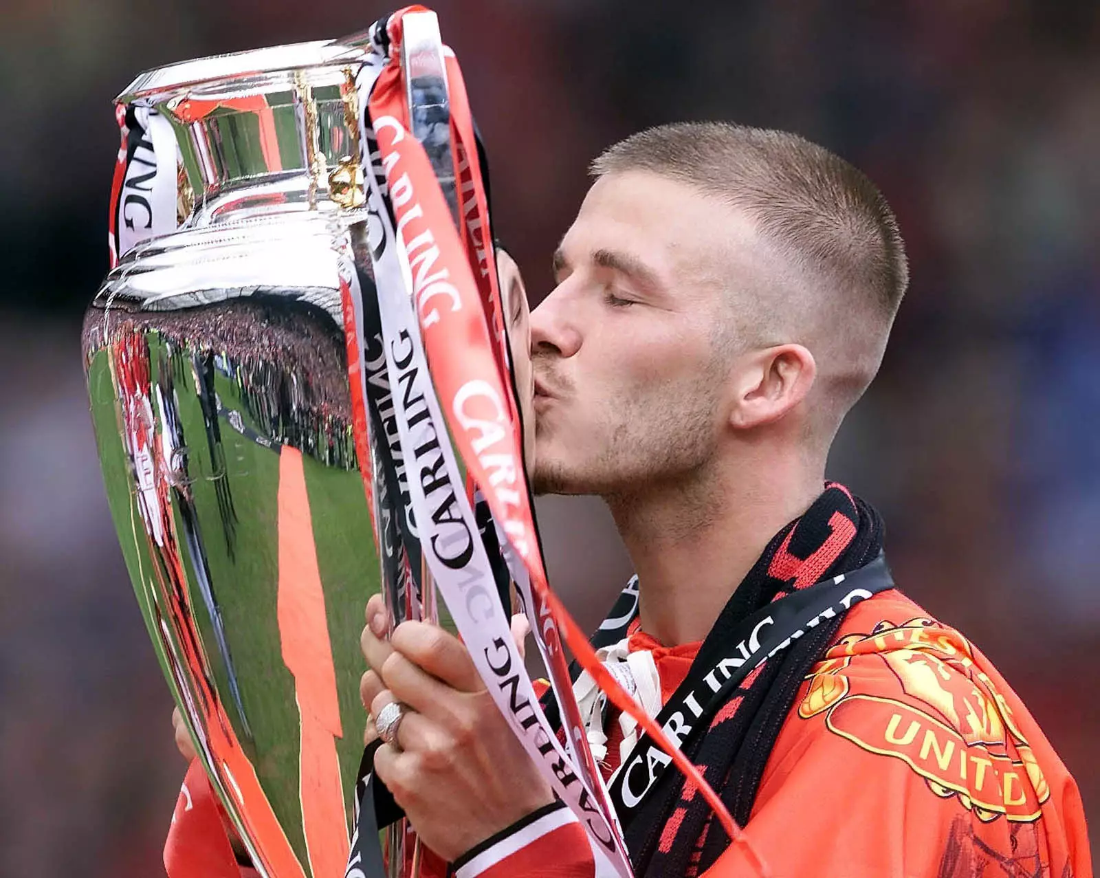 Beckham won the Premier League six times with Manchester United. Image; PA
