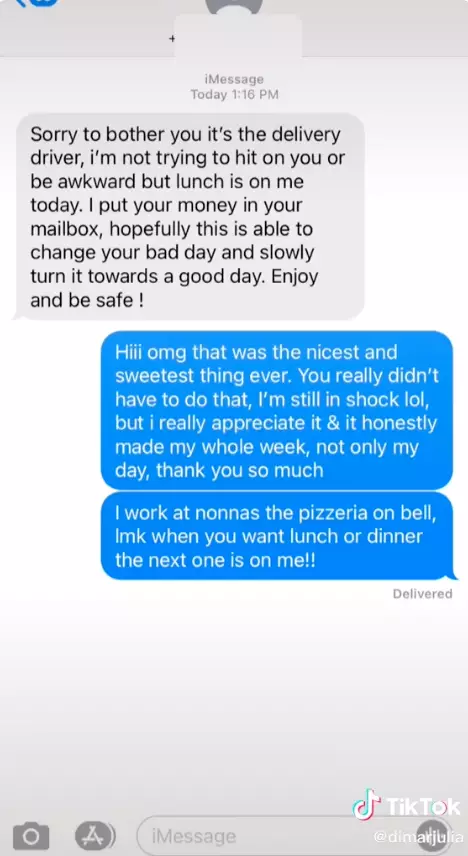 Julia received a sweet message from her delivery driver (