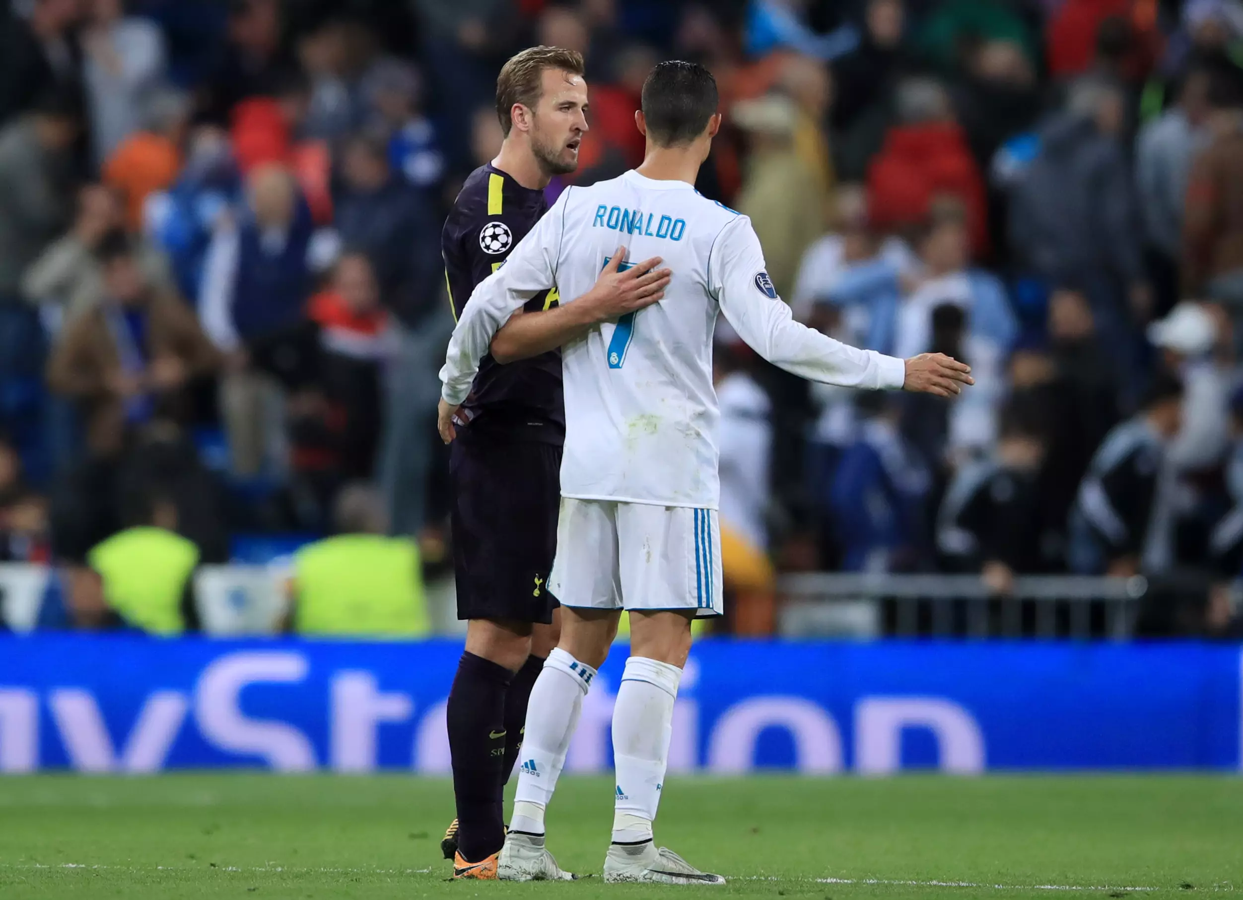 Kane and Ronaldo embrace. Image: PA