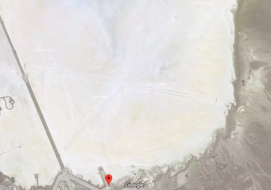 Just to the North East, the runways can be seen on the dry lake.