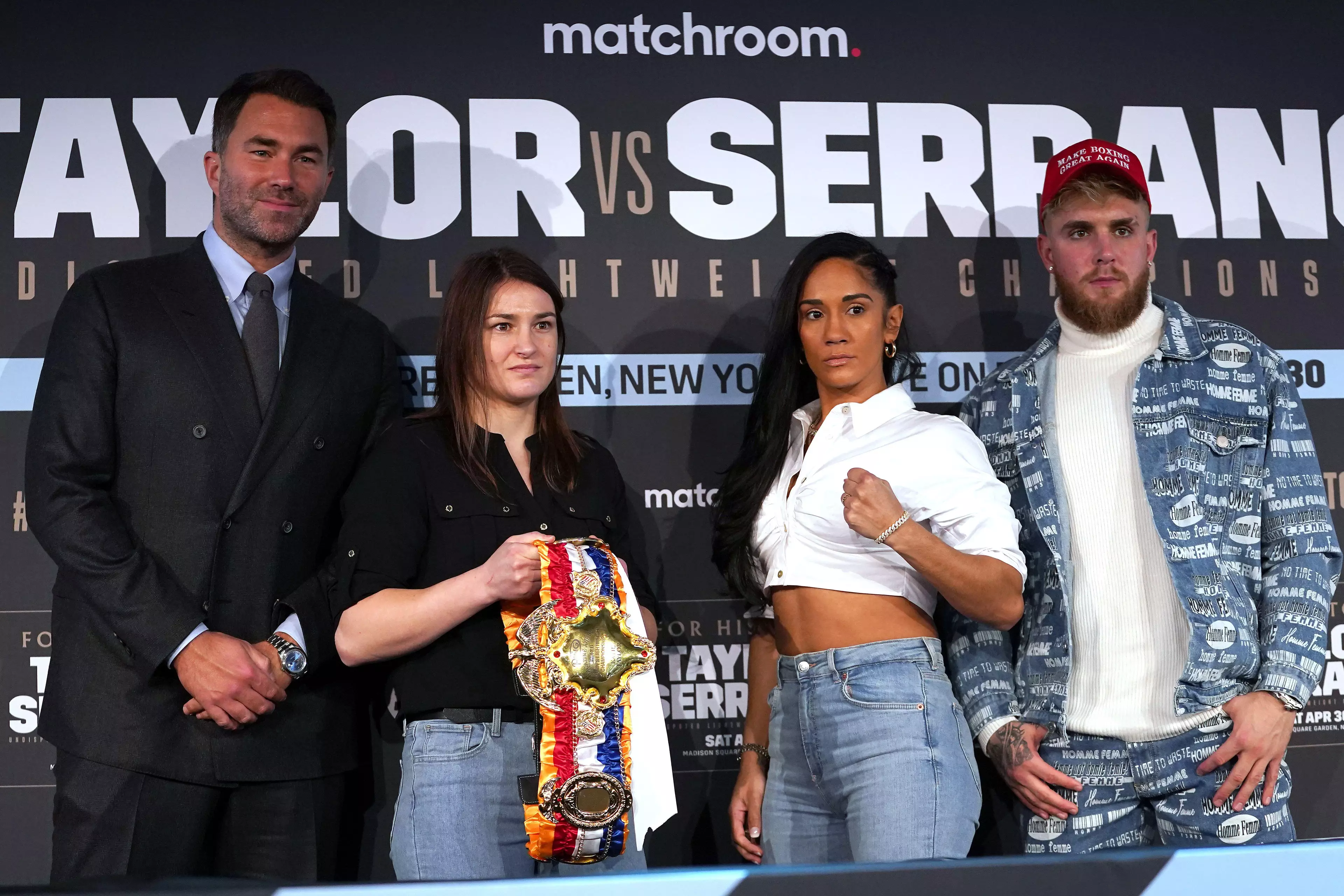 Eddie Hearn, Katie Taylor, Amanda Serrano and Jake Paul.