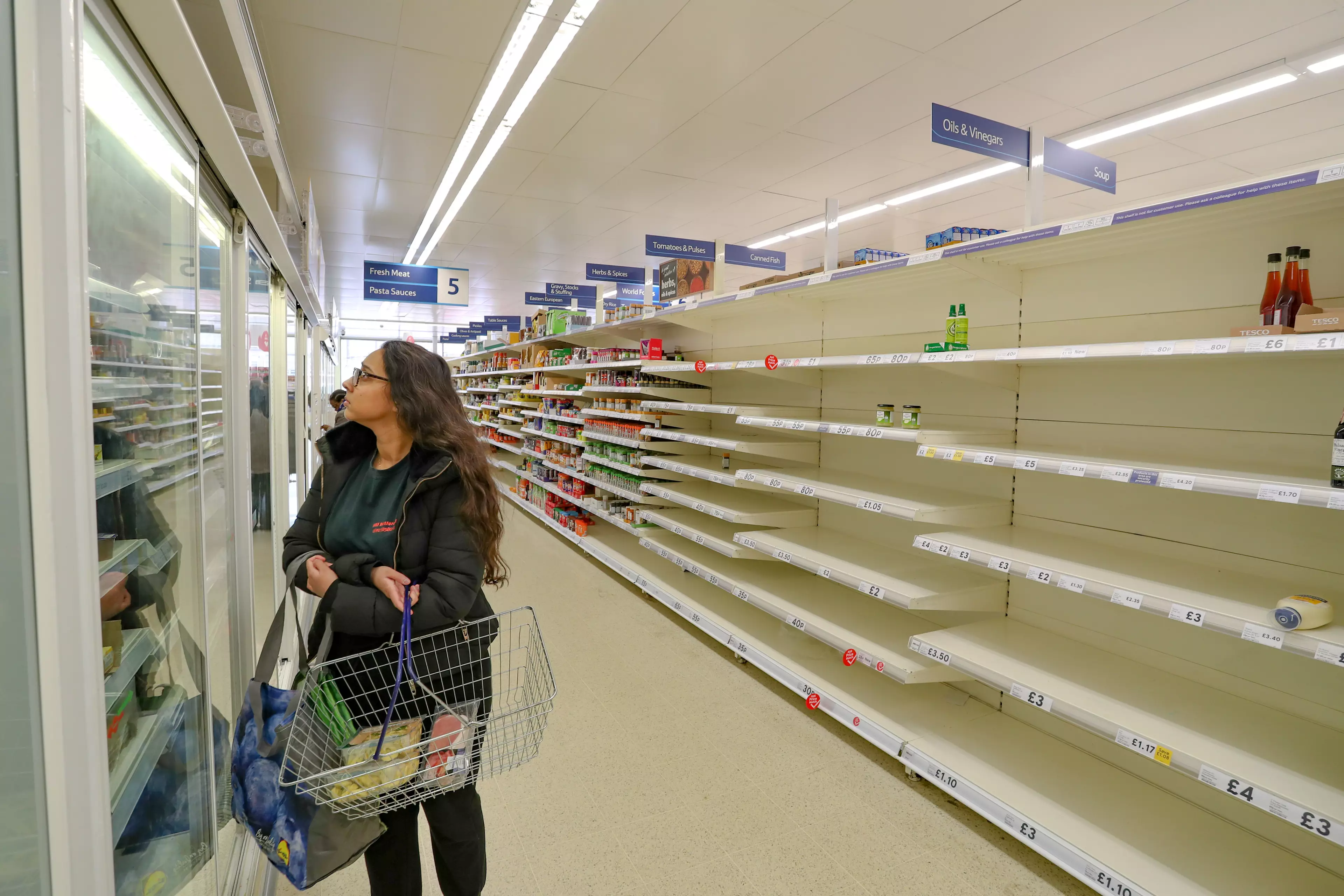 Supermarket shelves have been left bare.