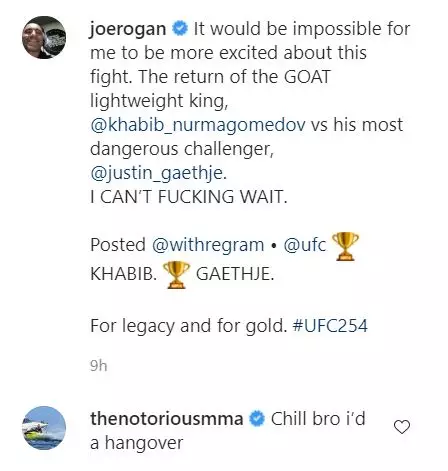 McGregor's excuse on Instagram. Image: Instagram 