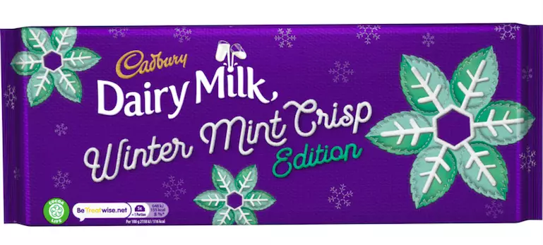 The minty Dairy Milk bar is a Christmas addition (