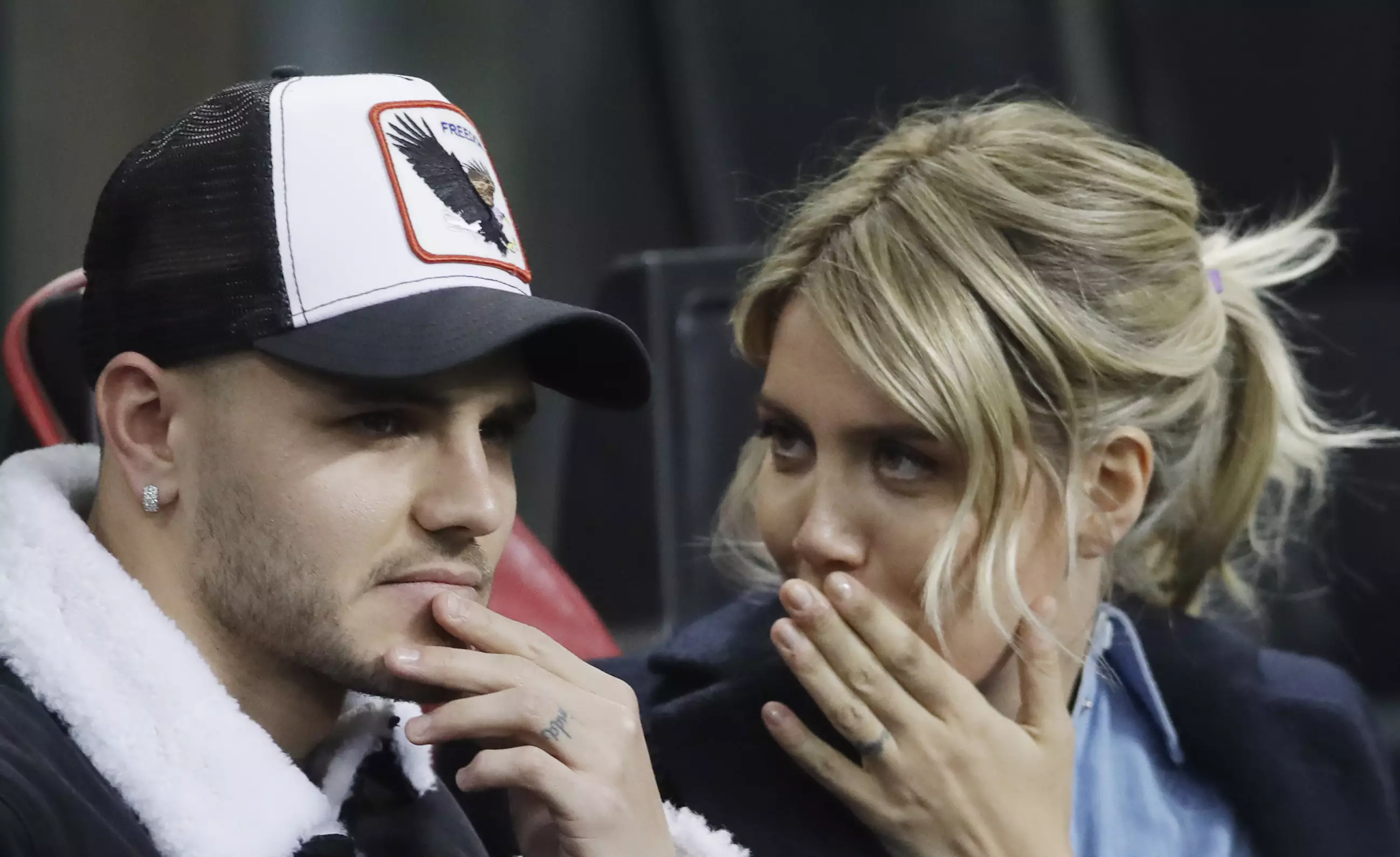 Wanda and Icardi talk to each other in the stand at a recent Inter game. Image: PA Images