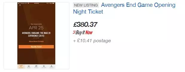 A ticket selling on eBay UK for £380.