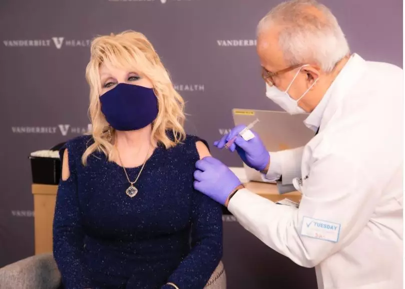 Dolly getting the jab.