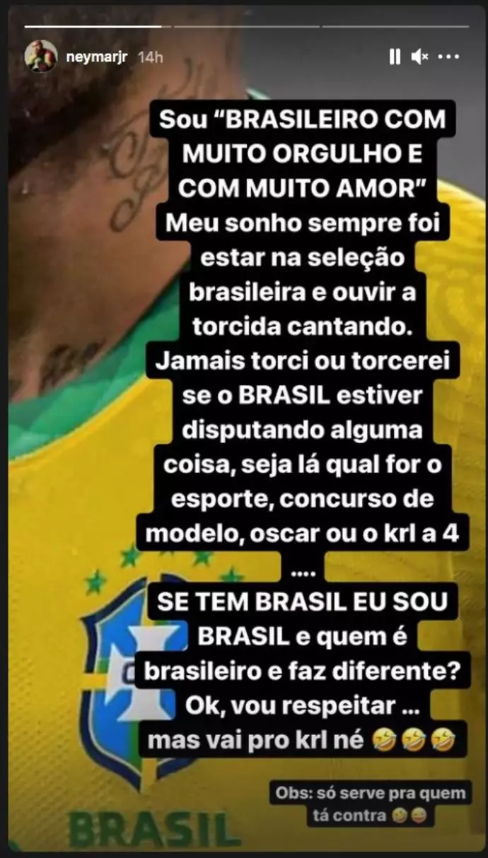 Neymar's social media post. Image: Instagram