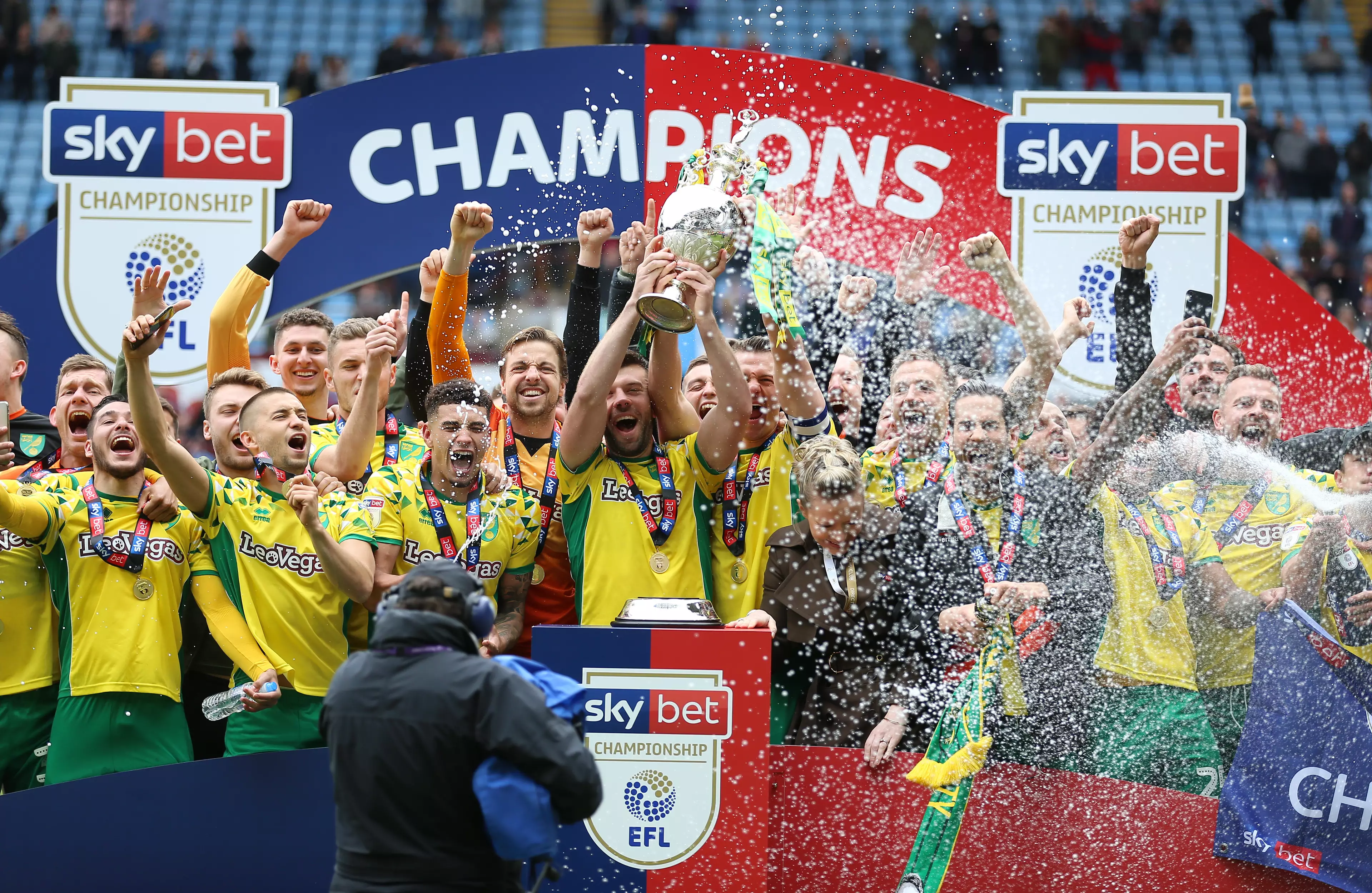 Norwich players celebrate winning the Championship last season. Image: PA Images