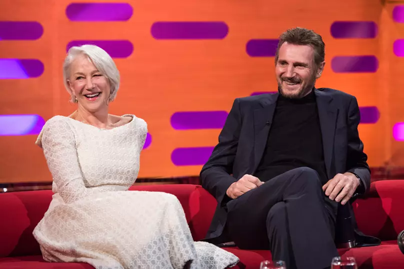 Helen Mirren and Liam Neeson, during the filming of the Graham Norton Show.