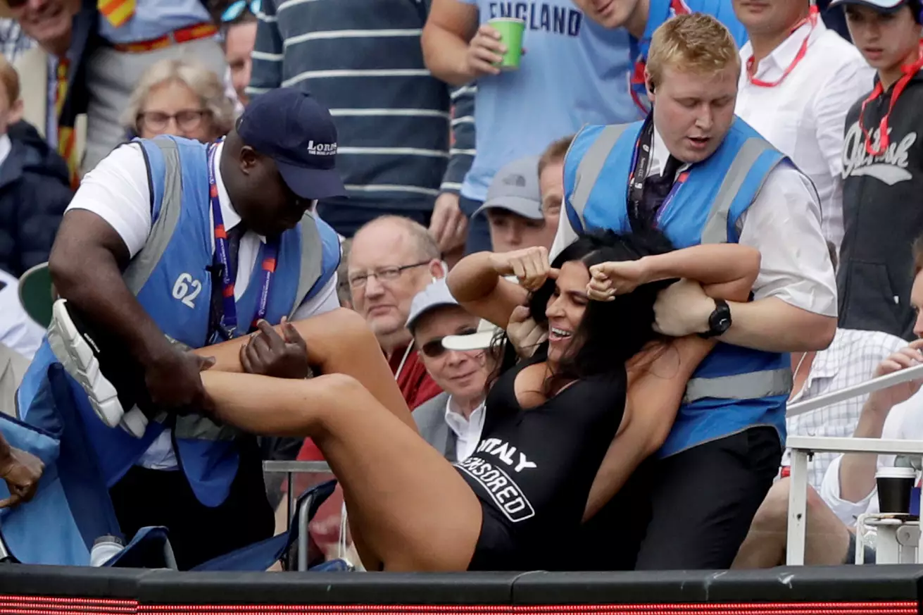 She tried to invade the pitch during England's World Cup final with New Zealand.
