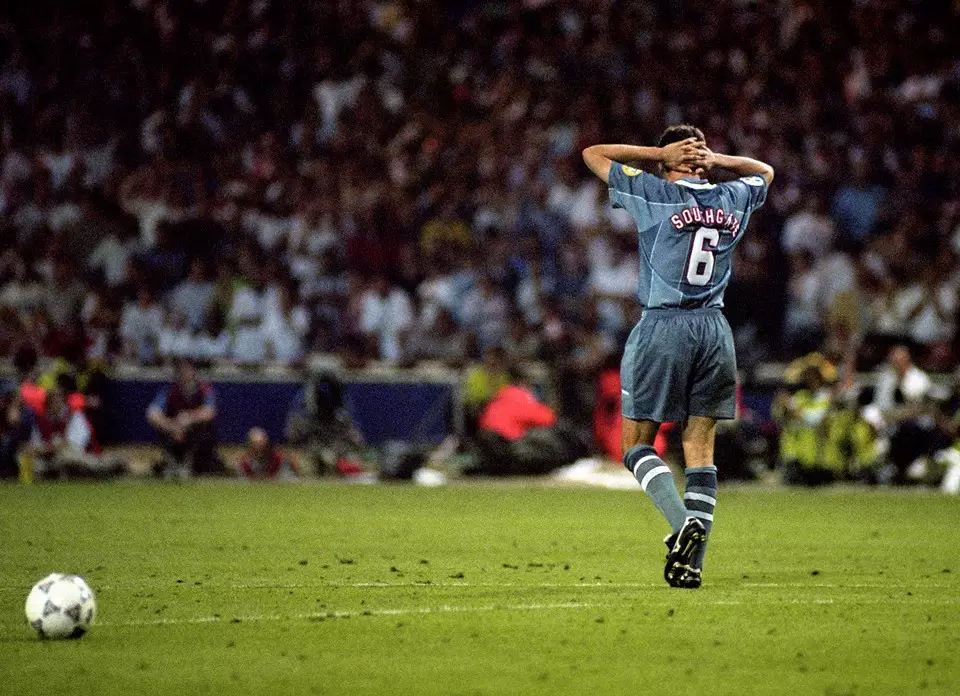 Southgate after missing his spot kick in 1996. Image: PA Images
