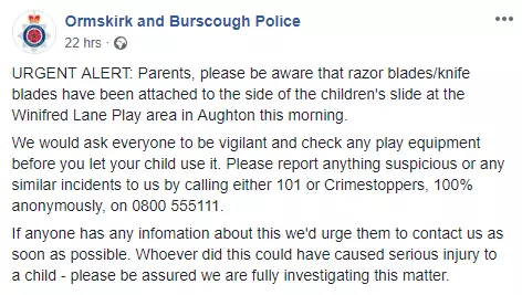 Ormskirk and Burscough Police shared the chilling find on Facebook.
