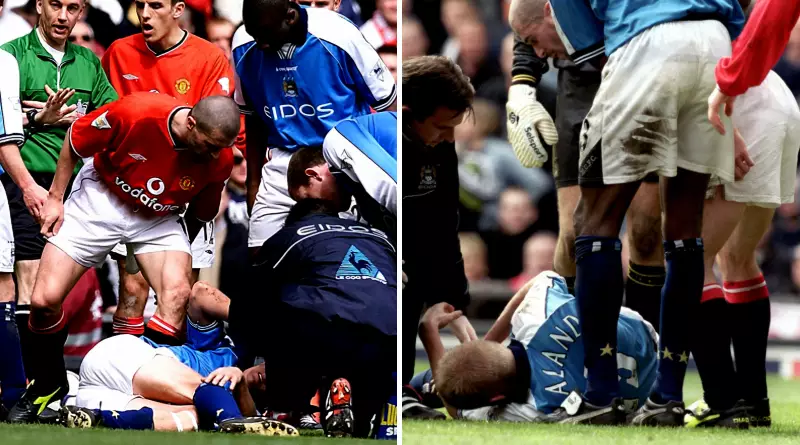 Keane stands over Haaland after injuring him. Image: PA Images