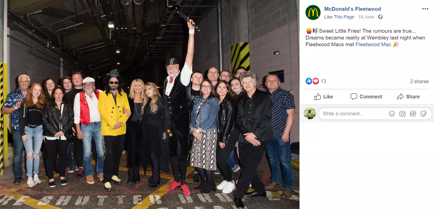 Fleetwood Mac invited staff from McDonald's in Fleetwood to their gig at Wembley.