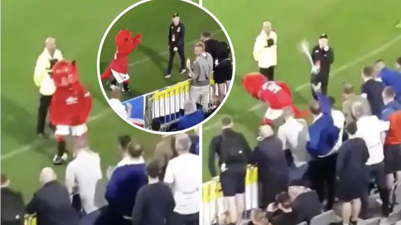 Manchester United Mascot 'Fred The Red' Spotted Winding Up Leeds Fans 