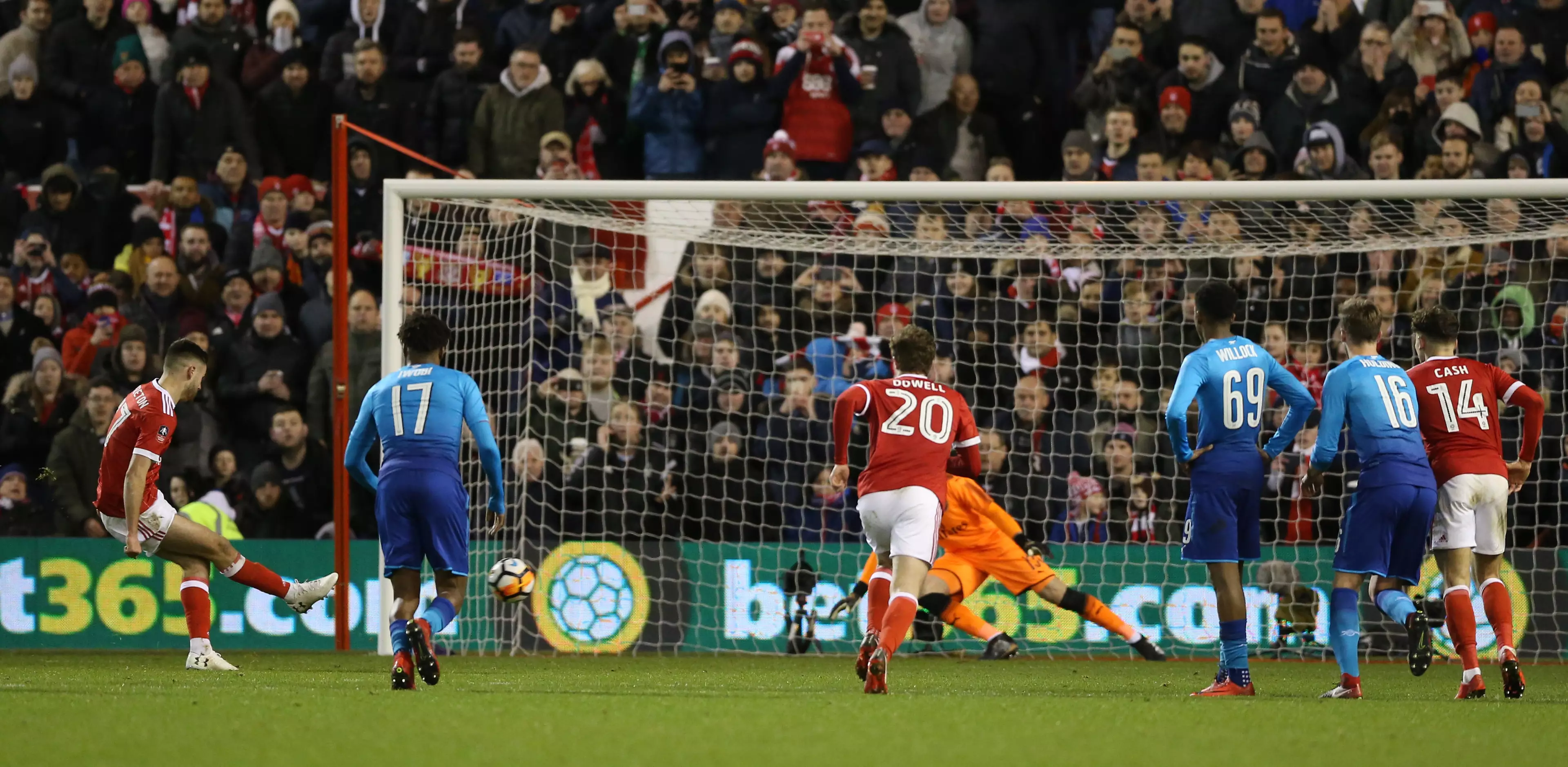 Ospina can't stop Forest from going 3-1 ahead. Image: PA Images. 