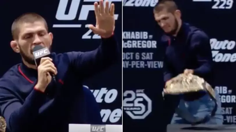 Khabib Walks Off Stage After Conor McGregor Arrives Late To UFC 229 Press Conference 