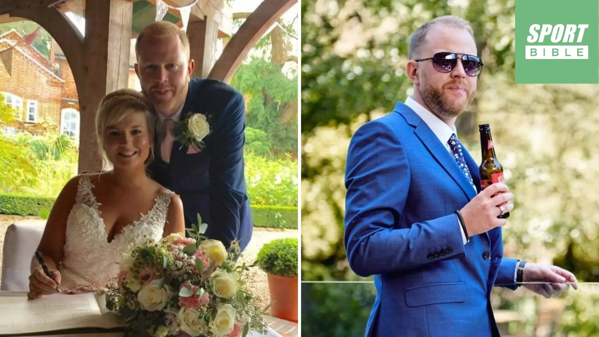 New parents Tim Aston, 37, and Beth Aston, 28, pictured together on their wedding day in 2018.