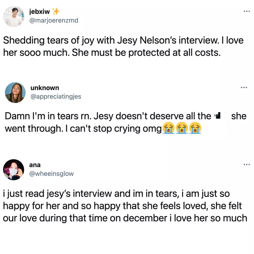 Jesy's fans came out in support of her interview on Twitter (
