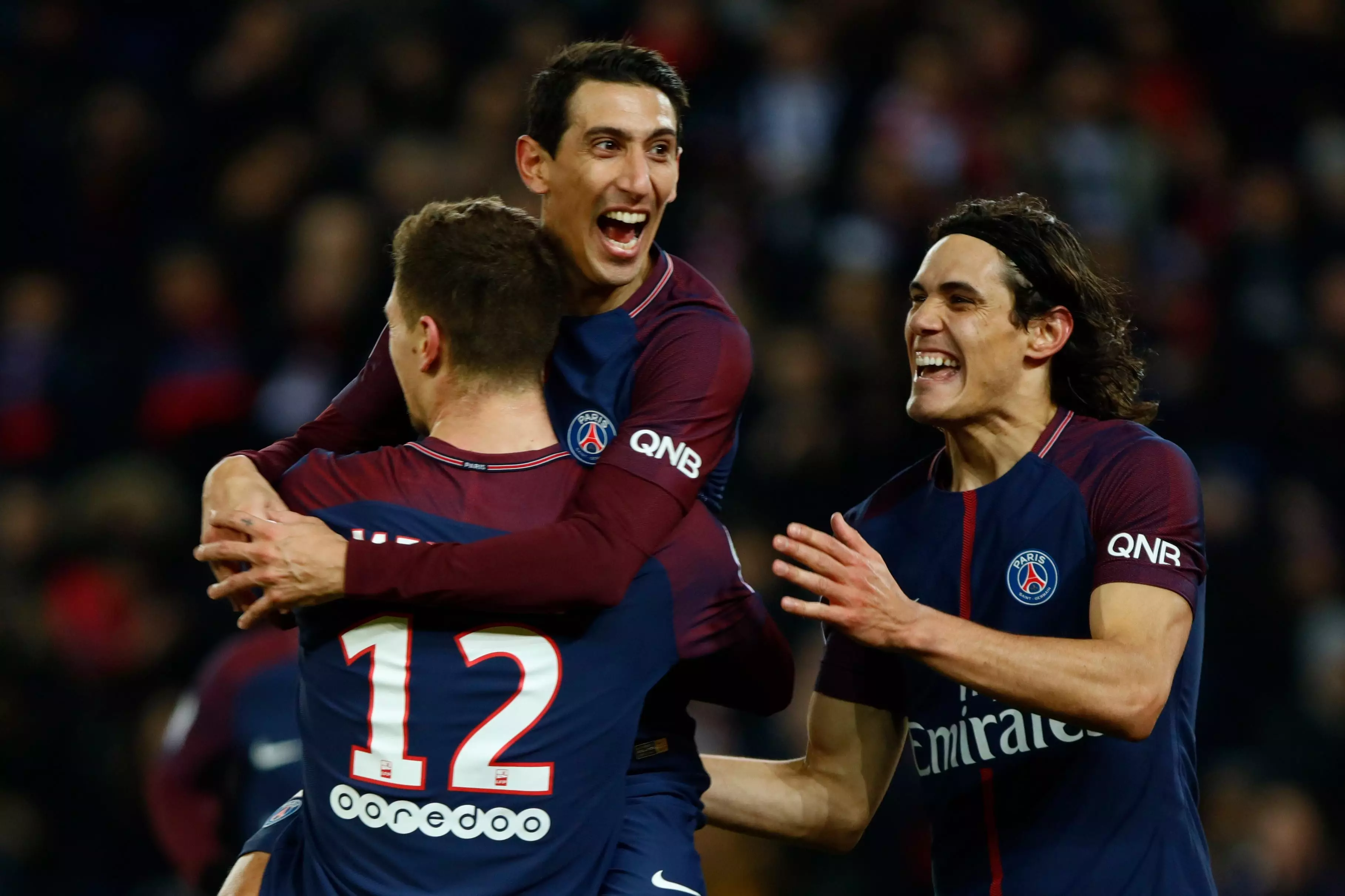 Cavani and Di Maria weren't this happy after Wednesday. Image: PA Images.