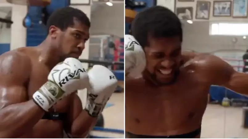 Anthony Joshua Shows Off Scary Power As He Smashes Punching Bag While Sitting Down 