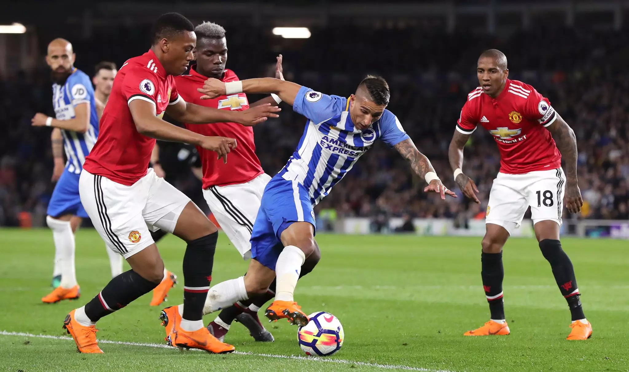 Knockaert in action against United. Image: PA