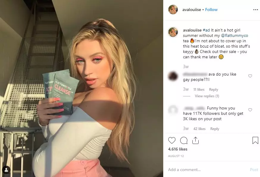 Ava promotes controversial dieting products on her Instagram page such as Flat Tummy Tea.