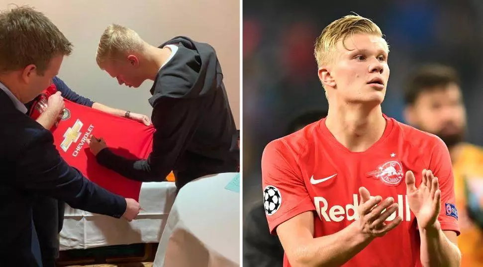 Erling Haaland Pictured Signing A Manchester United Shirt Amid Transfer Rumours 