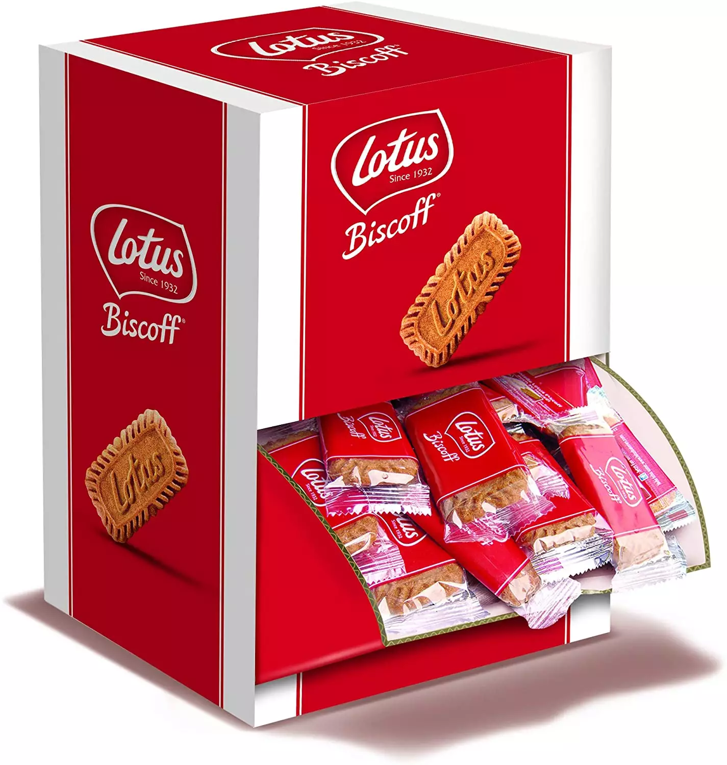 The Biscoff Biscuit Dispenser contains 150 individually wrapped crisp caramel biccies (